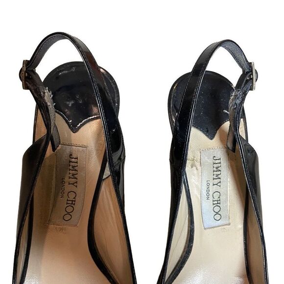 Jimmy Choo Black Patent Leather Peep Toe Platform Sandals | 9.5 - Picture 11 of 11